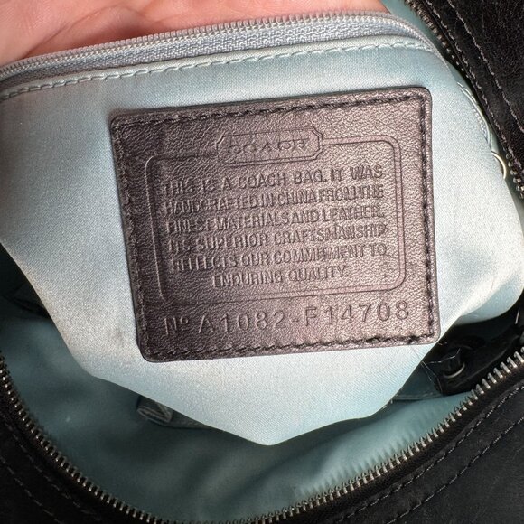 Coach Signature Black & Gray Fabric & Leather Shoulder Bag With Silver-Tone Hard - Picture 3 of 8